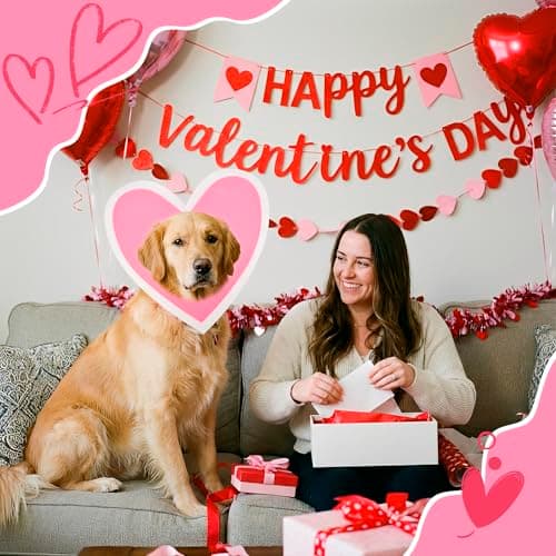 Dog Birthday Outfit - Dogs Double Heart-Shaped Valentine Clothes Hat Costumes, Love Dress Up Headwear Birthday Outfits, Adjustable Pet Heart Collar for Holiday Party Photo Props(Large) view 5