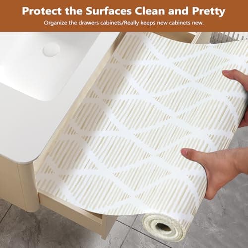 CLENAT Drawer and Shelf Liner for Kitchen Cabinets, 17.5" x 20FT Non-Adhesive Strong Grip Thickened Cabinet Liners for Shelves, Non-Slip Mats Shelving Paper Protect Cupboard, Dresser, Pantry | Beige view 3