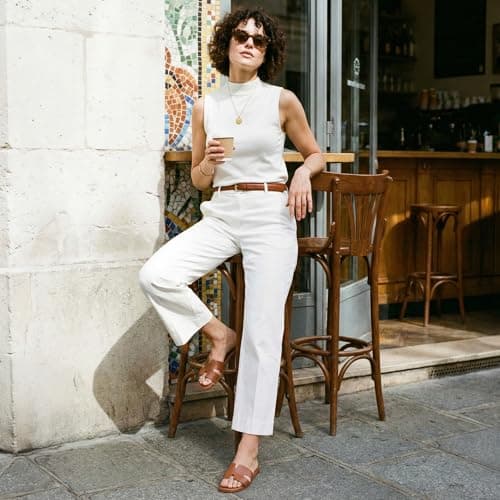 Rihero Women's Dressy Flat Sandals Comfortable Slip On Leather Slide Sandals view 2