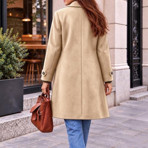 Long Trench Coat Women Single Breasted Faux Wool Pea Coats Vintage Jacket view 5