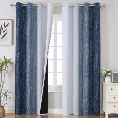 Estelar Textiler Navy Blue and Greyish White Blackout Curtains for Bedroom 84 Inches Long, Full Room Darkening Grommet Curtains for Living Room,Thermal Insulated Ombre Drapes,52Wx84L,2 Panels view 1