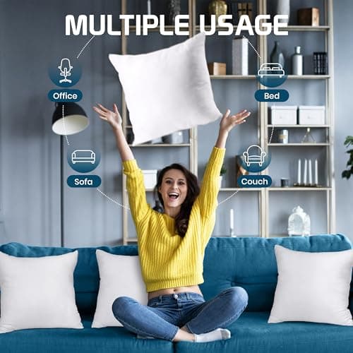 Utopia Bedding Throw Pillows (Set of 4, White) – 18 x 18 Inches Down Alternative Pillows for Bed, Sofa, and Couch - Fluffy Decorative Stuffer Pillow for Indoors & Outdoors view 5