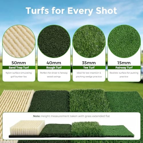 Nesync 4-in-1 Foldable Heavy-Duty Golf Hitting Mat, Sand & Tee Turf, Anti-Slip Backing，for Swing/Chip/Putting Practice，Golf Practice Mat with Golf Mat Tees view 2