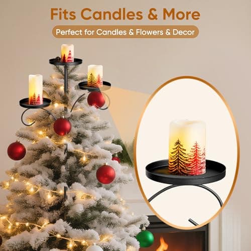 Christmas Tree Topper, 35.4'' Triple Topper Candle Holder, 3 Tier | Black Candle Holder for Christmas Tree, Light up for Indoor Bedroom Kitchen Decorations view 4