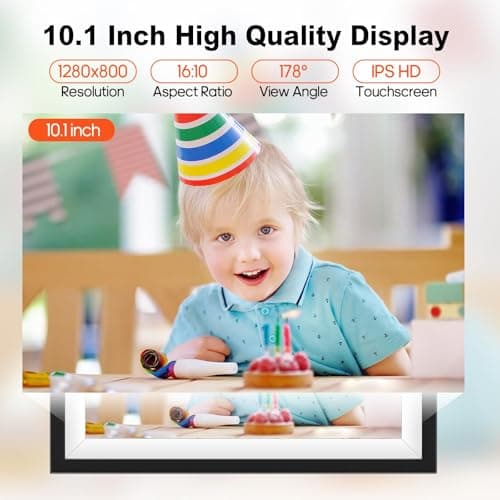 10.1 Inch Digital Picture Frame WiFi, Frameo Digital Picture Frame, Smart Cloud Electronic Picture Frame with 32GB Storage, Easy Setup to Share Photos/Videos via Frameo App view 2