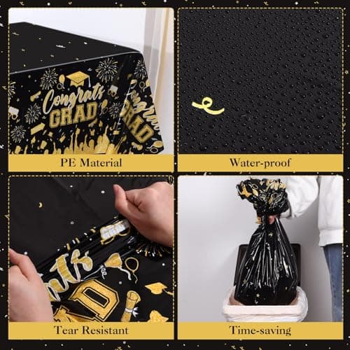 NatNarr Graduation Decorations 2026, Black Gold Graduation Party Supplies Include Class Of 2026 Grad Plates Napkins Cups Tablecloth Congrats Grad Banner for Middle College High School, Serve 25 Guest view 4