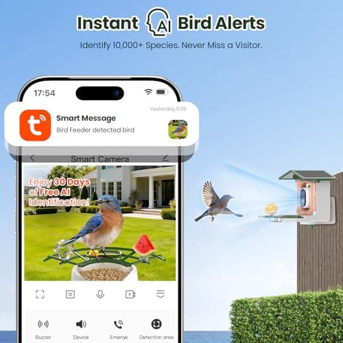 TECKNET Smart Bird Feeder with Camera, 2K UHD Video, AI Bird Species Identification, Instant Arrival Alerts, Solar Powered, Waterproof Birdhouse Camera, Gift for BirdLovers, Family, Green view 3