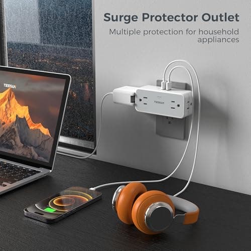 Multi Plug Outlet Splitter, TESSAN 4 Wall Outlet Extender with 3 USB Wall Charger(1 USB C), Surge Protecter 900J, Widely Spaced Multiple Plug Expander view 4