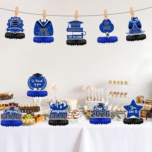 10Pcs Graduation Decorations 2026 Class of 2026 Congrats Grad Table Centerpieces Congratulate Graduation Honeycomb Table Toppers for Graduation Party Supplies 2026 Graduation Party Decorations Blue view 5