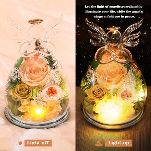 Gifts for Mom Mothers Day Birthday Gifts for Women Preserved Rose Forever Flower in Glass Angel Figurines Fresh Flowers for Delivery Anniversary Real Colorful Roses for Grandma Her Wife from Daughter view 4