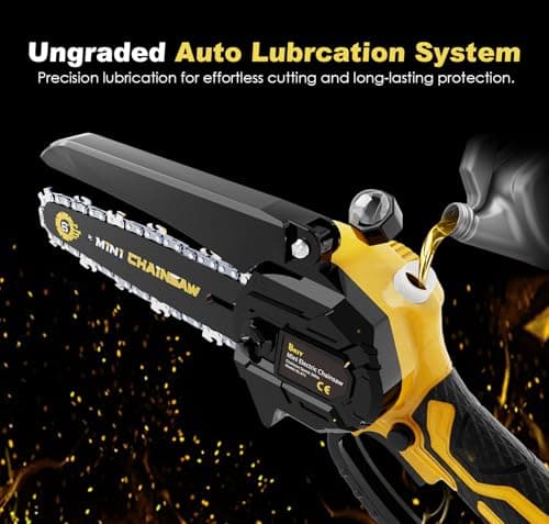 Mini Chainsaw Cordless 6 Inch – 21V Battery Powered Electric Pruning Saw with Automatic Oiler, Lightweight Handheld Chainsaw for Tree Trimming Wood Cutting, Gifts for Men Dad, Yellow view 6