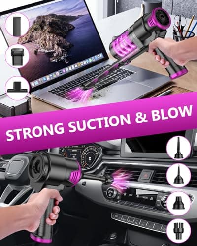 EYYA Handheld Vacuum Cordless, 16KPA High Power Portable Car Vacuum Cleaner & Air Duster, Hand Held Vacuum Cordless Rechargeable with Multi-Nozzles & 2 HEPA Filters for Car Home Office view 3