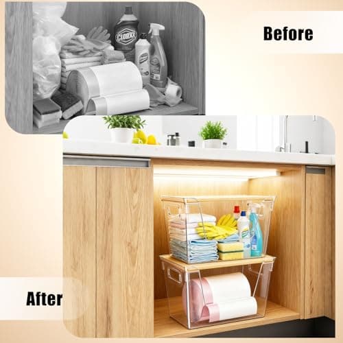 ShinyDew 2 Pack Trash Bag Dispenser with Bamboo Lid, Stackable Trash Bag Holder, Large Clear Garbage Bag Organizer for 4-33 Gal Bags, Space-Saving Under Sink Organizer for Kitchen, Laundry, Pantry view 6