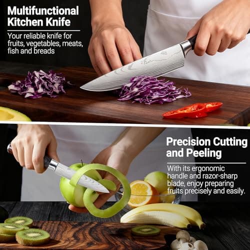 Nanbone Kitchen Knife Set 2 Piece High Carbon Stainless Steel Professional Chef Knife Set with Ultra Sharp Blade & Wooden Handle, Kitchen Knife Set 2 Pcs-Chef's Knife 8 Inch & Utility Knife 5 Inch view 7