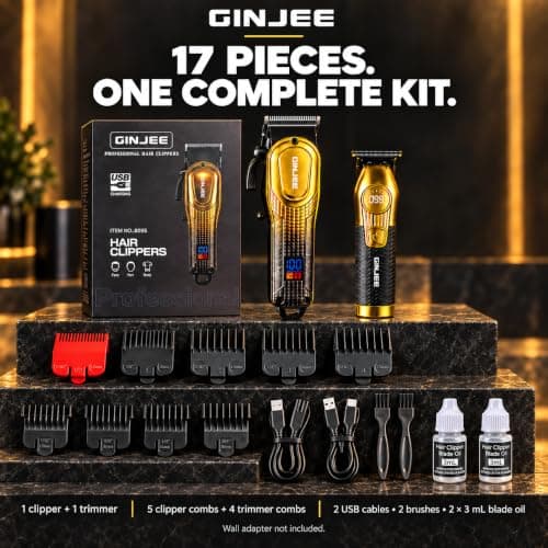 Hair Clippers for Men, Cordless Barber Clipper and Trimmer Set, Gold view 6
