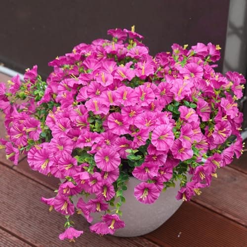 maxkes Artificial Flowers for Outdoors, UV Resistant Fake Silk Morning Glory, Realistic Faux Plants for Outside Porch Patio Window Box Hanging Planter (16, Fuchsia) view 1