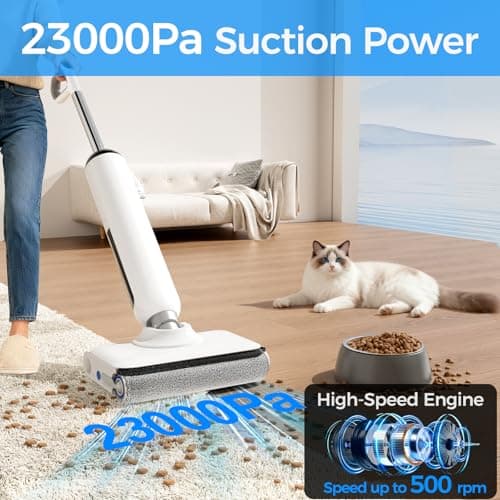 Cordless Wet Dry Vacuum Cleaner, 23KPa Vacuum Mop for Hard Floors, Up to 45 Min Runtime, 180° Lay-Flat Design with Hot Water Self-Cleaning & 185°F Hot Air Drying, Anti-Tangle Brush for Pet Hair view 3