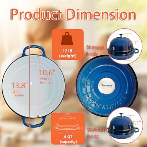 Dutch Oven for Bread Baking,6 Quart Enamel Bread Oven for Sourdough,10.5"Bread Oven with Lid,Bread Pans for Homemade Bread,Blue Thick Enamel Bread Pan-with Silicone Baking Mat&Recipe,Gifts for Family view 3