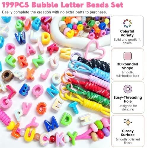 Embemirala 199PCS 20mm Chunky Bubble Letter Beads Kit with 6mm Large Hole | 4 Full A-Z and 10 AEIOU Mixed Colorful Acrylic Alphabet Beads for Paracord,DIY Bracelets,Bag Charms and Keychains view 6