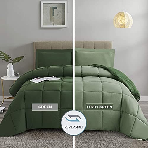 HIG 3pc Green Twin/Twin XL Comforter Set - All Season Reversible Down Alternative Bedding Comforter - Quilted Duvet Insert with Corner Tabs - Box Stitched Blanket - Breathable, Soft, Fluffy view 2