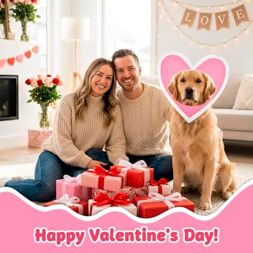 Dog Birthday Outfit - Dogs Double Heart-Shaped Valentine Clothes Hat Costumes, Love Dress Up Headwear Birthday Outfits, Adjustable Pet Heart Collar for Holiday Party Photo Props(Large) view 6