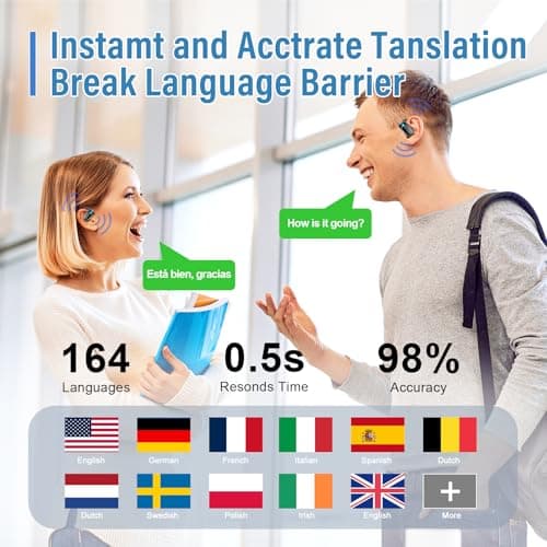 Wireless Earbuds Bluetooth 5.4 Open Ear Headphones with Earhooks, Black | 3-in-1 AI Real Time Translator with Audio/Video Call Translation. 58H Battery & Comfortable Over Ear for Learning Workout view 2