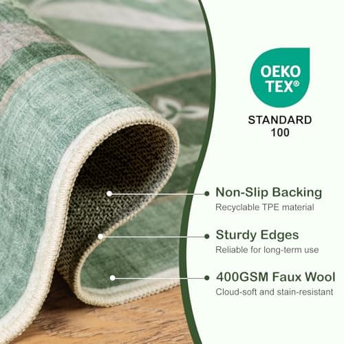 LIANLAM Washable Rug Area Rugs for Living Room - Stain Resistant Non-Slip Backing Boho Rug for Bedroom,Durable & Ultra-Thin Vintage Large Area Rug(9' x 12',Green/Floral) view 6
