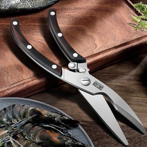 HOSHANHO Kitchen Scissors Heavy Duty, Sharp Kitchen Shears for Poultry | Stainless Steel Kitchen Scissors with Non-Slip Handle & Safety Lock, All Purpose Cooking Scissors for Meat、Turkey、Vegetables view 6