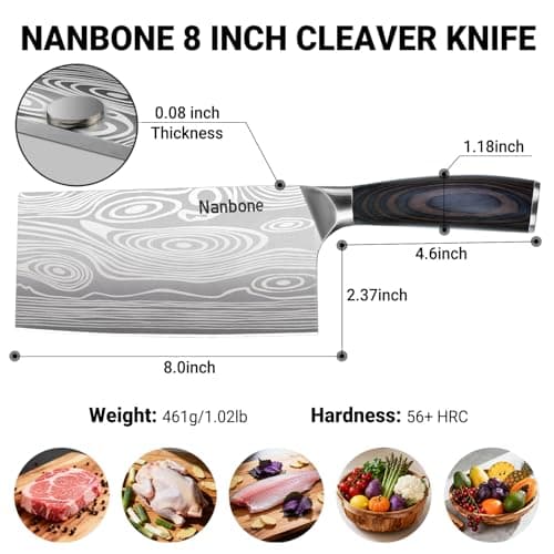 Nanbone Meat Cleaver Knife Ultra Sharp Kitchen Knife 8 Inch, High Carbon Stainless Steel Butcher Knife with Wooden Handle, Chinese Cleaver for Meat Cutting Vegetable Slicing Perfect Birthday Gifts view 3