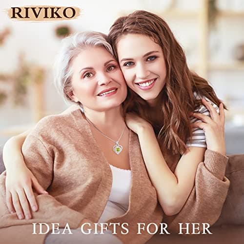 RIVIKO Heart Birthstone Pendant Necklace for Women 925 Sterling Silver Zirconia Necklaces Valentine's Day Anniversary Birthday Mothers Day Jewelry Gifts For Her Mother Wife view 4