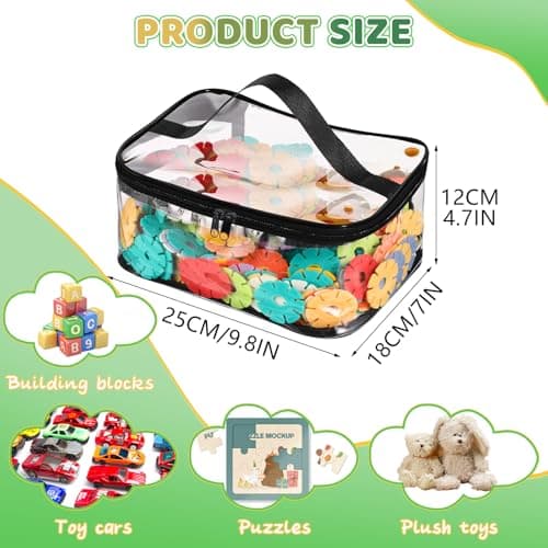6 Packs Clear Toy Storage Bags, PVC Waterproof Toy Organizer with Zip Reusable Bags for Building Blocks, Board Game, Puzzles view 3