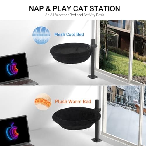 Cat Desk Bed, Heavy Duty Steel Clamp-On Various Desktops, Machine Washable Reversible Cat Beds for Large & Kitten, 360° Rotating Height Adjustable, Indoor Cats Nest Furniture Supports 45lbs, Black view 5