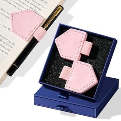 2Pcs Magnetic Leather Bookmarks with Gift Box Triangle-Shaped Magnetic Pen Holder Book Marks Clip Gift for Book Lover Readers Cute Bookmark for Women, Pink