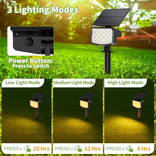 MinPea 8 Pack Solar Spot Lights Outdoor, 2-in-1 Solar Lights Outdoor Waterproof IP65, Solar Powered Landscape Spotlights 3 Modes for Yard Garden Pathway Driveway Tree(Warm White) view 4