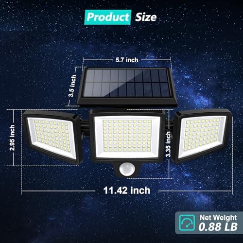 Tuffenough Solar Outdoor Lights 2500LM 210 LED Security Lights with Remote Control,3 Heads Motion Sensor Lights, IP65 Waterproof,270° Wide Angle Flood Wall Lights with 3 Modes(2 Packs) view 3