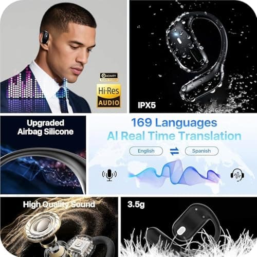 Real-Time AI Translation Earbuds 168 Languages Translator Earphones, Audifonos Traductores Inglés Español, Bluetooth 5.4, OWS Open Ear & LCD Touch, Translating Device for Travel Meetings Learning view 4