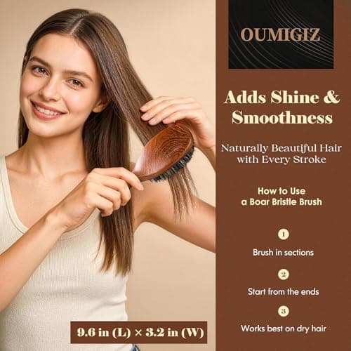 OUMIGIZ 100% Boar Bristle Hair Brush British Craftsmanship Slick Back | Handmade Natural Wooden Hairbrush, Soft Bristles Gentle Detangling Smoothing Women Men Kids Thin Fine Hair, Anti Breakage view 4