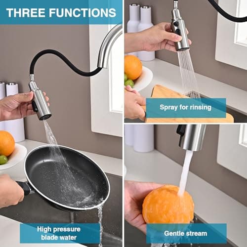 Metal Kitchen Faucet Head Replacement, 3-Function Pull Down Spray Head for Kitchen Faucet, High Pressure Sink Spray Nozzle with 9 Adapters Compatible with Most Faucets, Brushed Nickel view 4