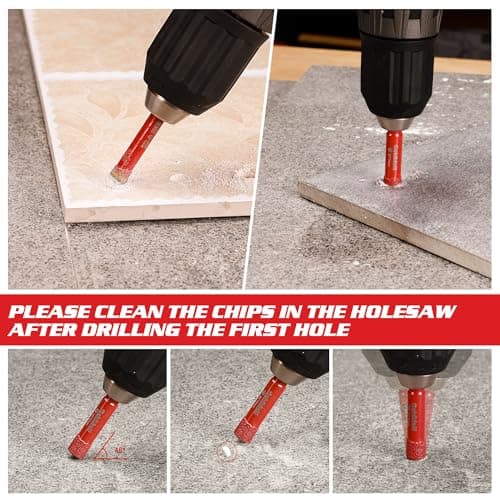 Goldblatt Diamond Drill Bits for Tile, 5 Pcs Set 1/4", 5/16", 3/8", 3/4" Drill Holesaw and 6mm Carbide Drill, Quick Fit Hex Shank for Ceramic, Porcelain, Marble, Granite (not for Wood) view 6