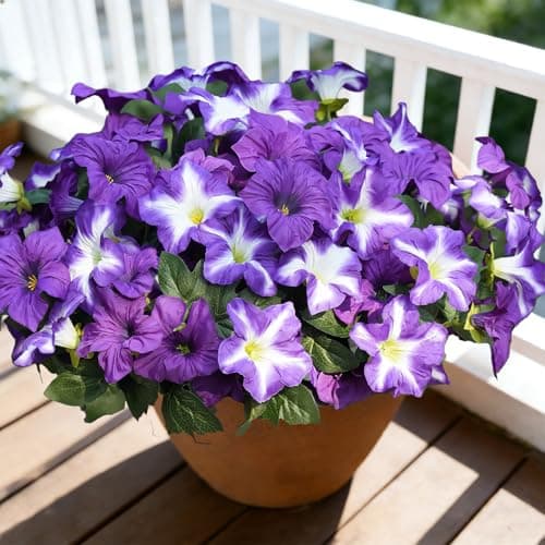 FULLMUSIC Spring Artificial Flowers for Outdoors, UV Resistant Fake Morning Glory, Look Real Faux Silk Plants for Front Door Garden Porch Planter — image 1