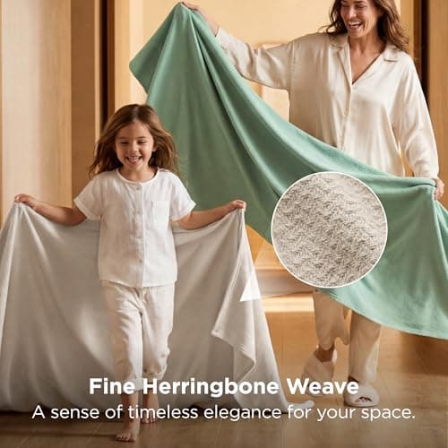 Bedsure GentleSoft 100% Cotton Blanket King Size for Bed - Breathable and Lightweight, Soft Cozy Textured Herringbone Woven Blanket for Summer Spring, Linen Beige, 108x90 inches view 5