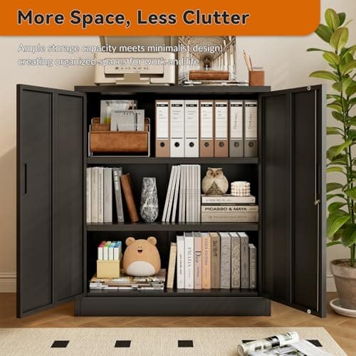 BESFUR Metal Garage Storage Cabinet with 2 Locking Doors and 2 Adjustable Shelves, 36" Black Metal Short Storage Cabinet for Home Office,Garage,School,Utility Room view 6