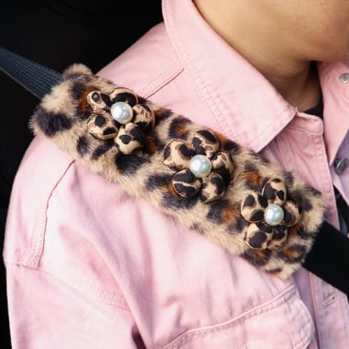 Leopard Seat Belt Shoulder Pads, 2-Pack, Soft Comfortable Shoulder Protectors for Women and Girls, Car Interior Accessories view 2