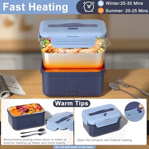 Akhia Heated Lunch Box Food Heater, 1.8L Electric Lunch Box for Adults Work Car/Truck Home, 100W Heating Lunch Box with Removable Stainless Steel Container, 12V/24V/110V/220V Valentine's Gift for Men view 4