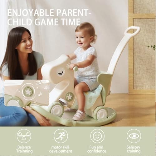 Deer COCO 4-in-1 Rocking Horse Toy for Toddlers 1-3 | Plastic Push Walker with Balance Board & Wheels, Ride-On Rocker Gift for 1 Year Old Boys Girls(Green) view 5