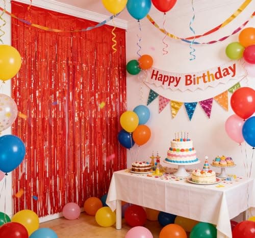 Red Laser Tinsel Glitter Foil Fringe Curtain Birthday Party Streamers Backdrop Decorations Photo Booth Theme Bachelorette Graduation Decor view 2