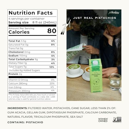 Táche Pistachio Milk, Original Vegan Barista Pistachio Creamer with No Added Oil, Frothy, Perfect Pistachio Cream for Coffee and Lattes, Plant-Based Dairy Alternative, (32oz, 6-Pack) view 2