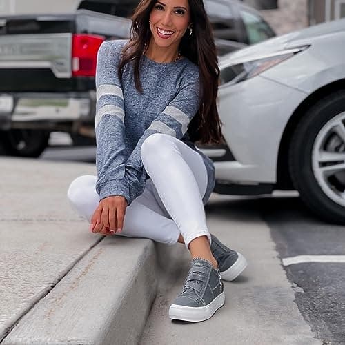 JENN ARDOR Wedge Sneakers for Women Fashion Canvas Shoes Casual Platform Hidden Heel Womens Slip On Sneaker Non Slip Side Zipper view 2