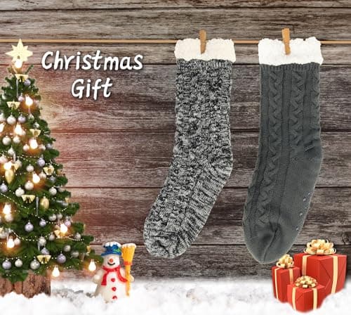 BenSorts Men Fuzzy Slipper Socks with Grippers Non Slip Indoor House Socks Christmas Gifts view 5