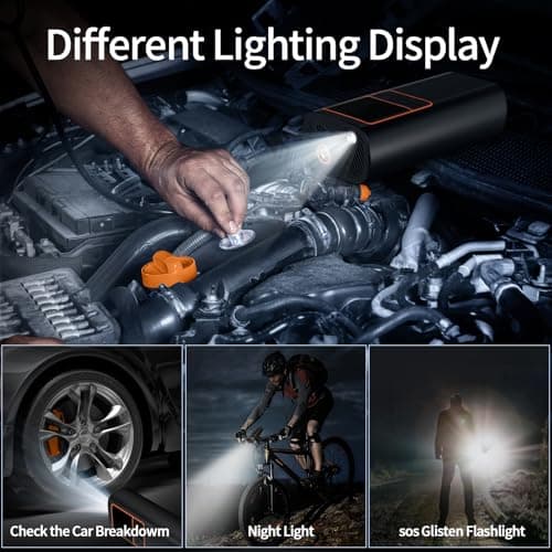 150PSI Cordless Air Compressor - Tire Inflator with Auto Shut-Off, Rechargeable Battery & LED Light, Fast Inflation for Car Tires, Motorcycle, Bike, Sports Equipment, Ball, Air Mattress view 5